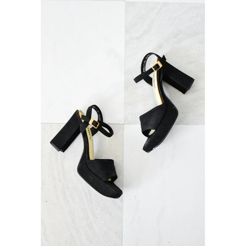 D'Antonio Stomp-002x Platform Sandals Women 6M Black Y2K Block Heel Square Toe